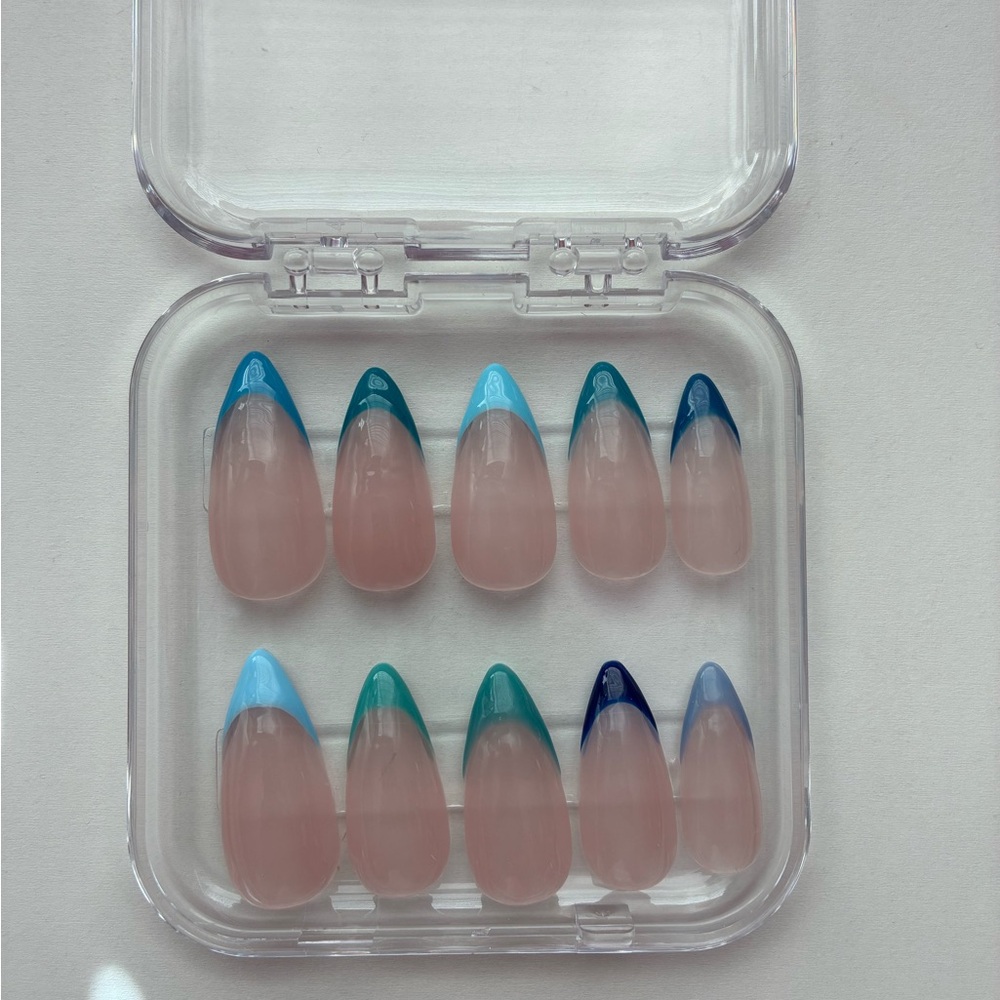 Under the Sea French Tip Press-On Nails- Hand Painted